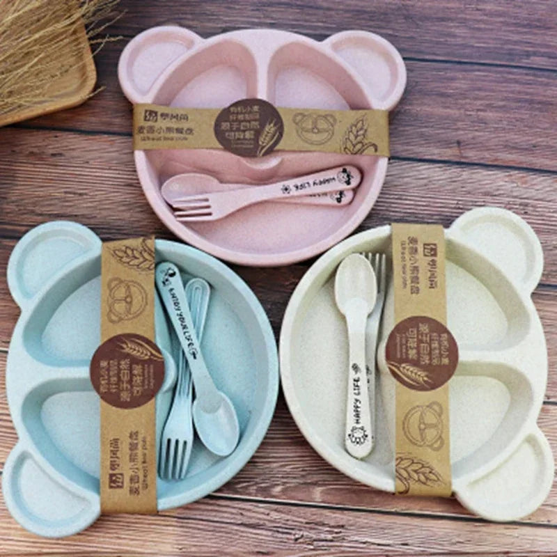 Set de plato y cubiertos de silicona para bebés